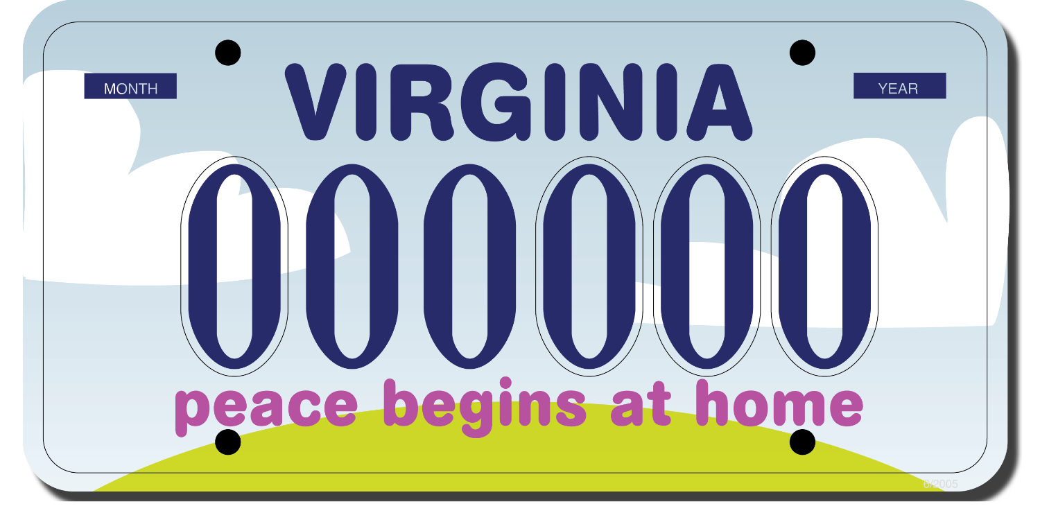virginia peace begins at home license plate