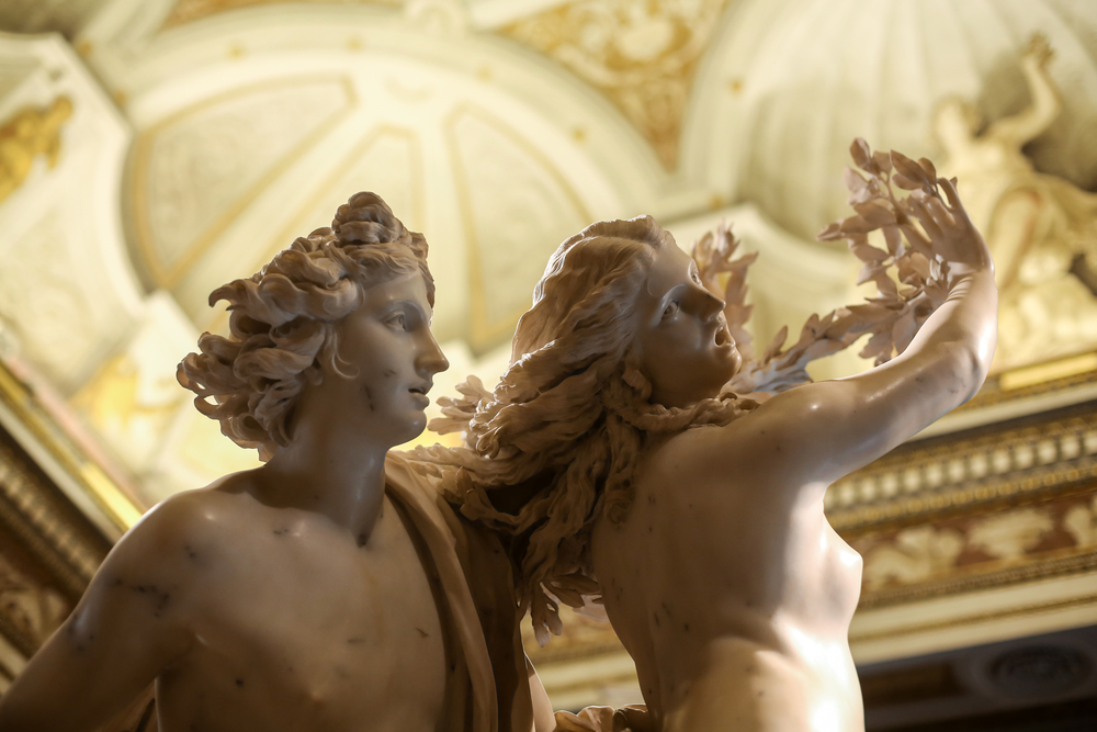 ROME, ITALY - JUNE 14, 2015: Apollo and Daphne Carrara's marble sculpture  by Gian Lorenzo Bernini  in Galleria Borghese, Rome, Italy